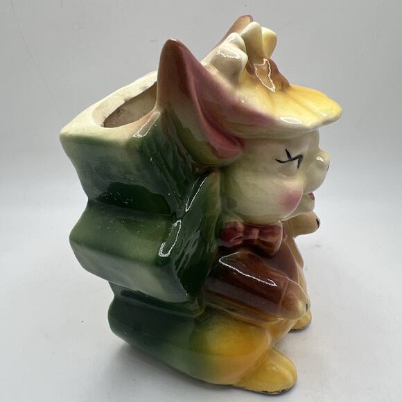 Vintage Anthropomorphic Ceramic Bunny Easter 5”Figurine Planter - Picture 2 of 10